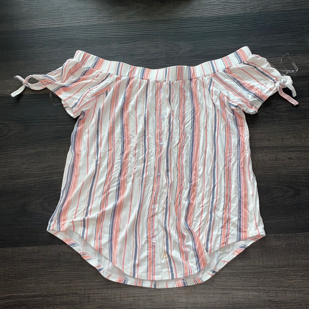 Blue notes tee shirt off shoulder